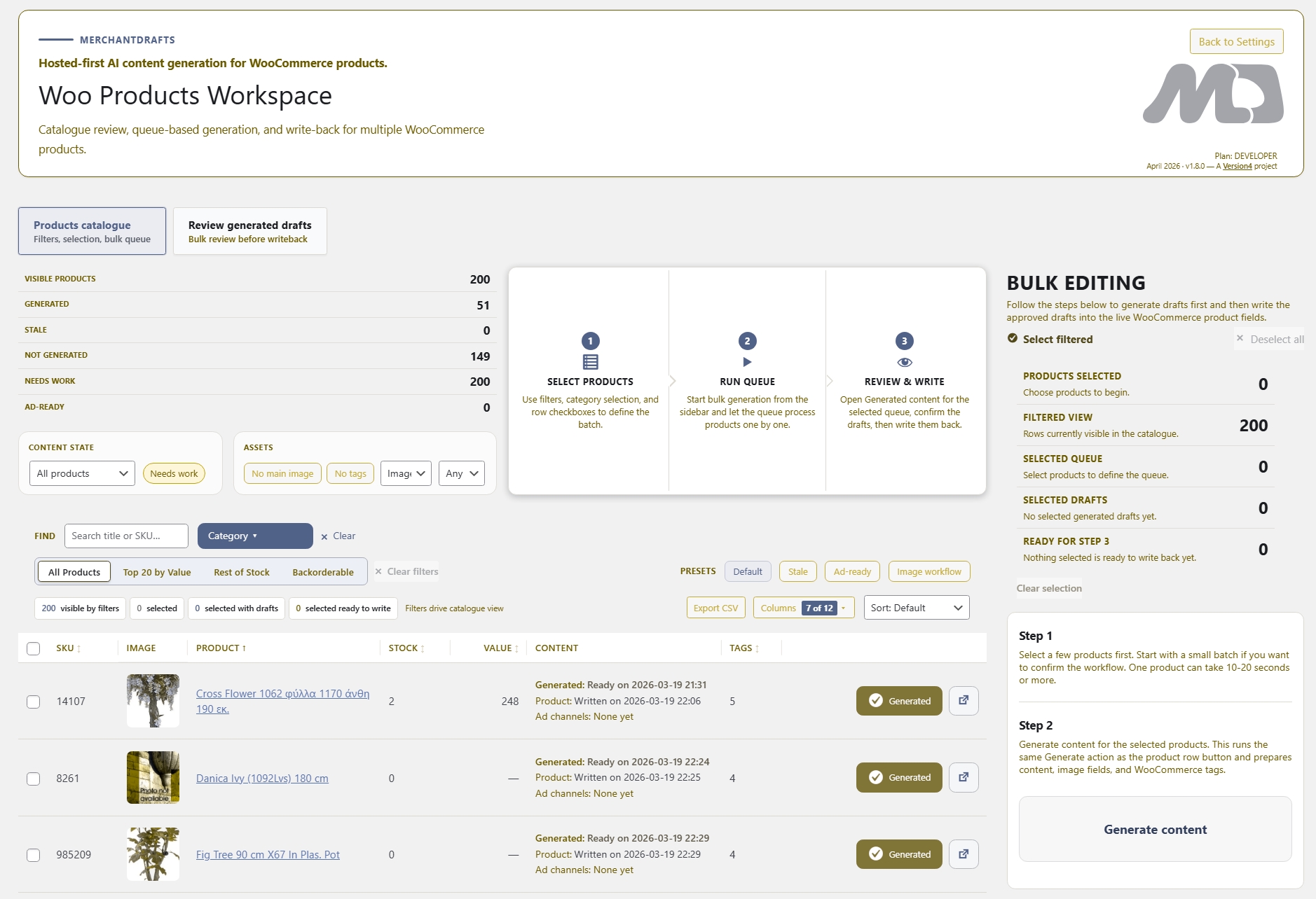MerchantDrafts Opportunity Radar — catalogue gap overview.